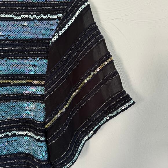 Anthropologie Maeve Cameron Blue & Black Sequin Striped Top - Picture 4 of 9